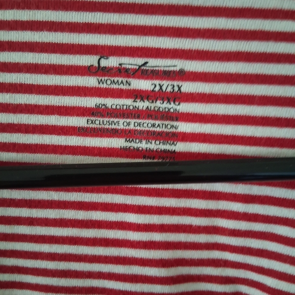 Women’s Red & White Striped V-Neck Nightshirt with Snowman Embroidery - Picture 3 of 4